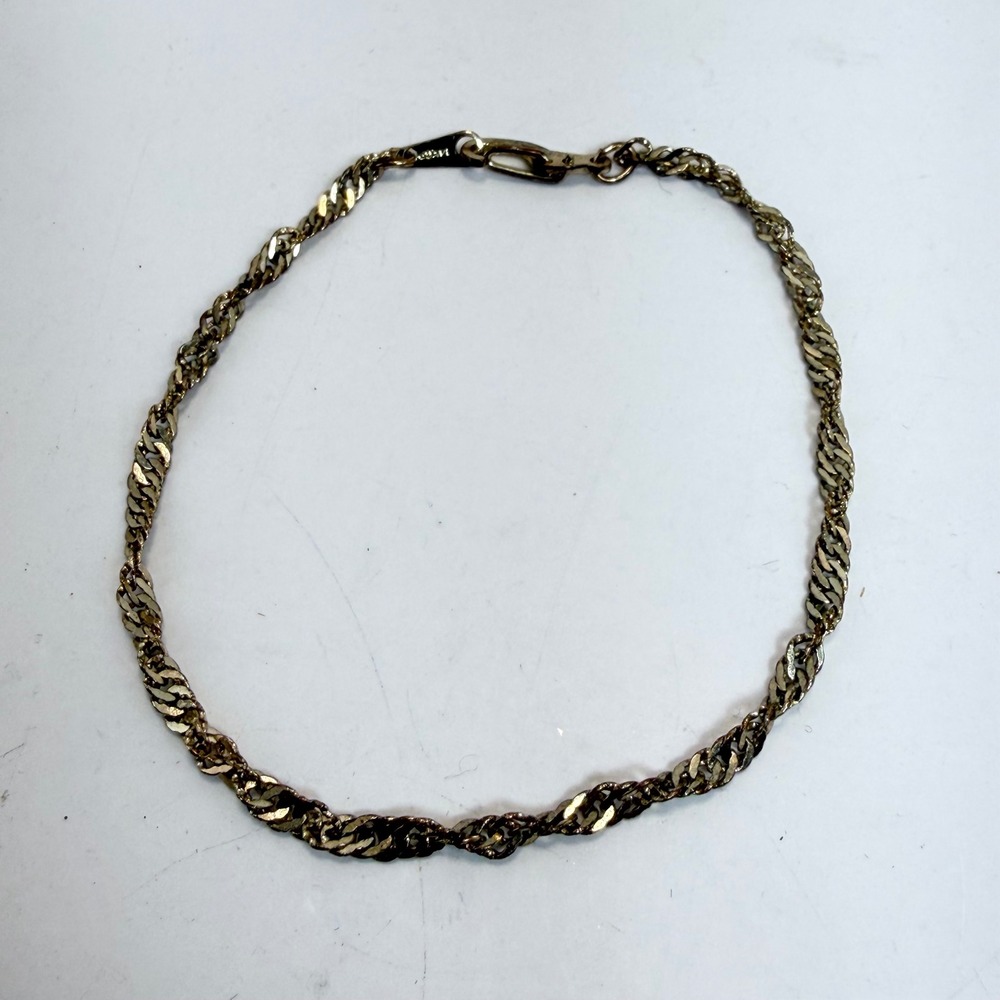 Vintage 14K‎ GP Gold Plated Twisted Curb Link Bracelet 7.25 Inch Lobster Clasp